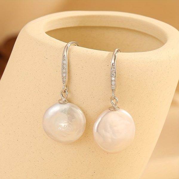 Sterling 925 Silver Freshwater Pearl Dangle Earrings - Hypoallergenic, Elegant, Simple, and Daily Casual Jewelry for Sensitive Skin - Perfect for Any Occasion - Image 2