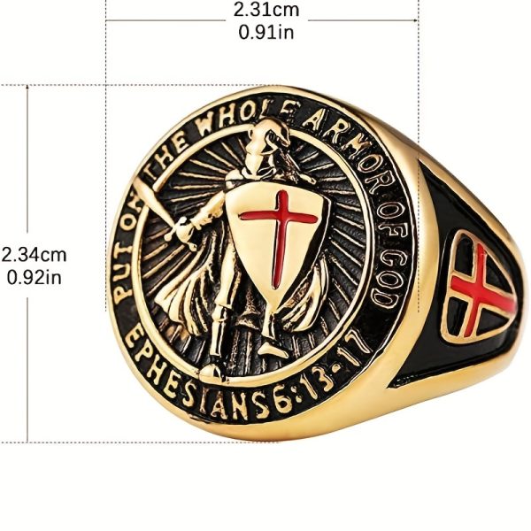 1pc Men's Bold Stainless Steel Knight Shield Ring - Medieval Inspired, Symbol of Protection, Perfect for Stylish Everyday Wear - Image 12