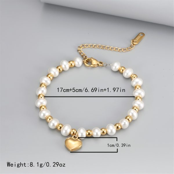 Heart-Shaped Dazzle Pendant Bracelet - Faux Pearl Beads, Stainless Steel, Minimalist Design, Perfect Valentine's Day Gift for Her, Hand Jewelry, Dainty and Elegant Accessory - Image 4