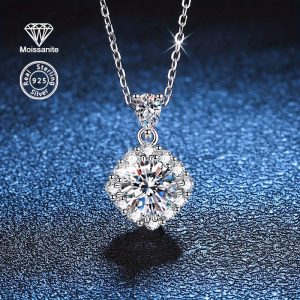 1 Carat S925 Sterling Silver Moissanite Ladies Necklace, Wedding Jewelry, Mother's Day Gift for Daily Casual