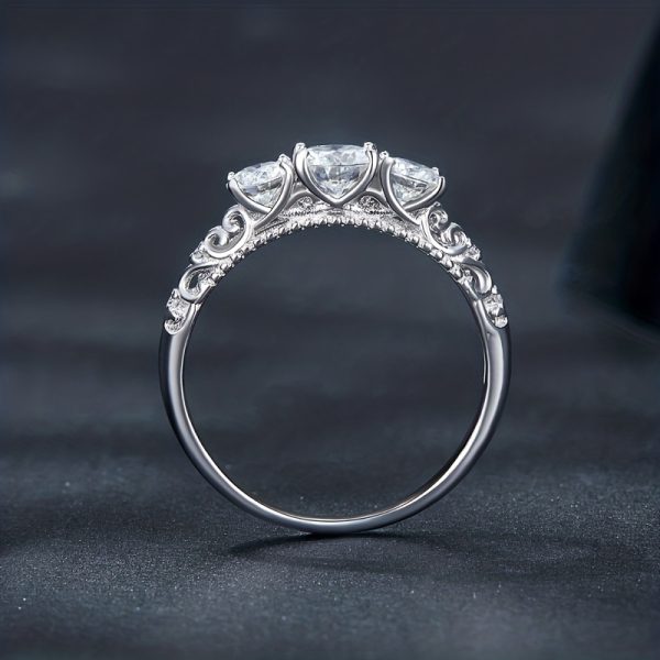 0.3-0.5ct Moissanite Halo Ring - Statement - 925 Sterling Silver Inlaid, A Row of Moissanite, Comfort Fit, Engagement, Wedding, Anniversary, Party, Elegant, Banquet Gift for Women - Image 3
