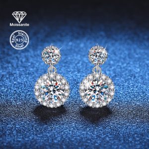 2 Carat Moissanite 925 Sterling Silver Stud Earrings for Women Elegant Party Wedding Prom Gift