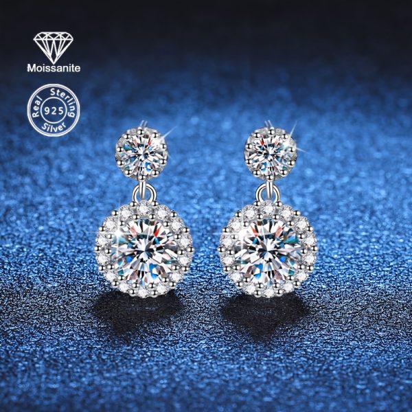 2 Carat Moissanite 925 Sterling Silver Stud Earrings for Women Elegant Party Wedding Prom Gift