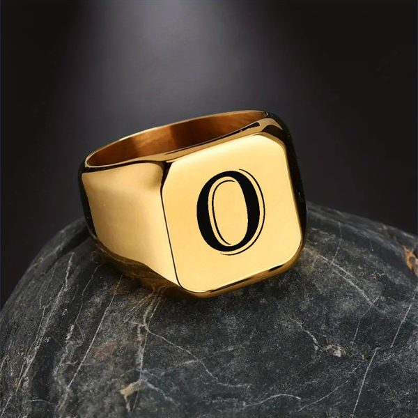 1pc Exquisite Classic Stainless Steel Letter Ring - Fashionable Simple Design, 26-Letter Engraving, Durable and Hypoallergenic - Perfect for Everyday Wear - Image 25