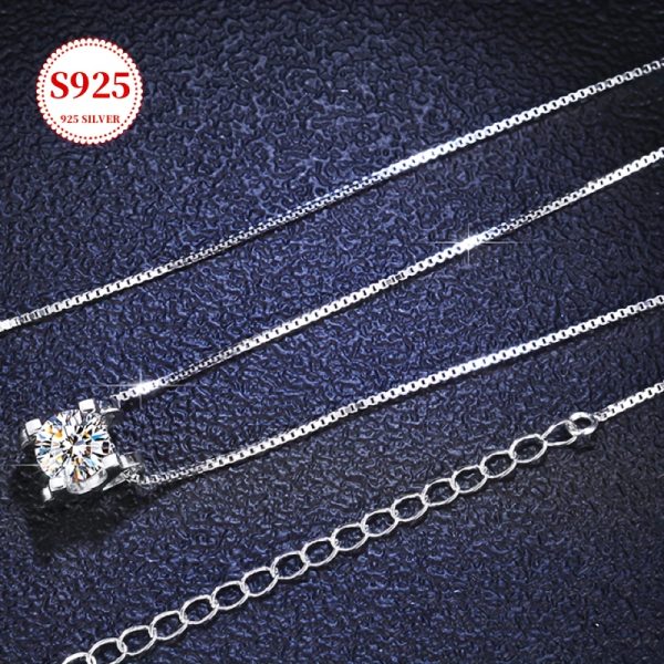 Luxurious 925 Silver Moissanite Pendant Necklace - Elegant Chain Jewelry for Daily Wear with Sparkling Decoration and Gift Box Included - Image 7