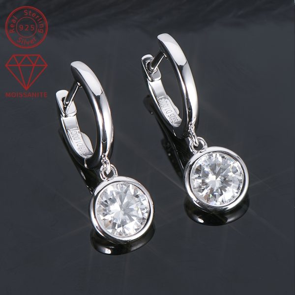 Elegant Simple Style Moissanite Drop & Dangle Earrings, 1.0ct Synthetic April Birthstone, 14K Golden Plated 925 Sterling Silver, Christmas Holiday Gift for Women - 2.52g Silver Weight, 6.5mm Stone, All-Season Wedding Jewelry - Image 2