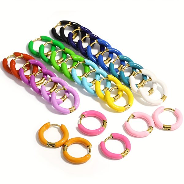 1Pair 18mm Stainless Steel Hoop Earring Stackable - Trendy Dopamine Color Jewelry For Unisex Women Men - Image 10