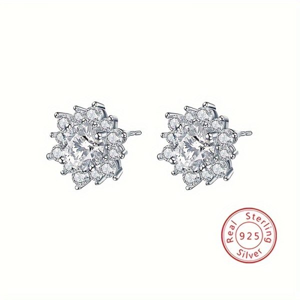 1ct Moissanite Sterling Silver Flower Shaped Stud Earrings - Luxury Exquisite Jewelry with S925 Hallmark, Hypoallergenic and Nickel-Free, Perfect for Valentine's Day Anniversary Gift, 1.9gu002F0.07oz - Image 2