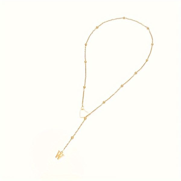 18K Gold Plated Y-Necklace with Heart and Initial Pendant - Stainless Steel Elegant Sexy Alphabet Letter Charm Long Lariat Necklace for Women, Perfect for Daily and Party Occasions, No Stone Setting - Pack of 1 - Image 24