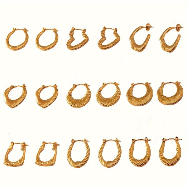 18PCSu002Fset Of 9 Styles 9 Pairs Of Women's Stainless Steel Personalized Hoop Earrings, Suitable For Gifts For Women - Image 6