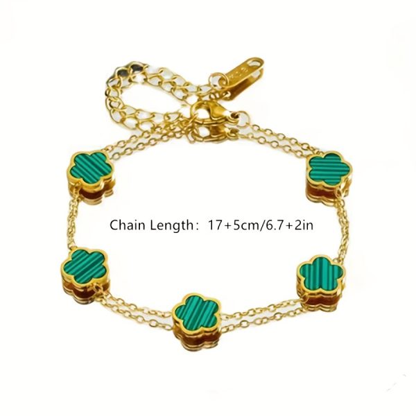 18K Gold Plated Flower Design Stainless Steel Bracelet, Elegant Floral Style Hand Decor Bracelet Jewelry Gift - Image 7