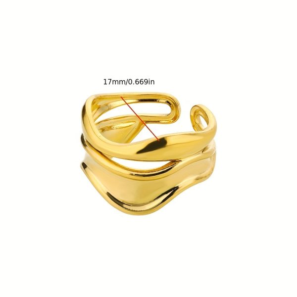 Geometric Wave Open Ring, Stainless Steel Golden Plated Ring for Women - Image 4