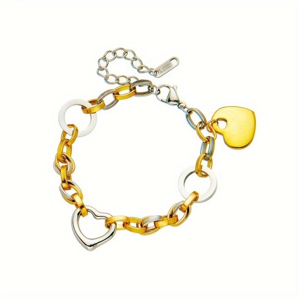 Golden Stainless Steel Love Pendant Bracelet for Men and Women - Image 2