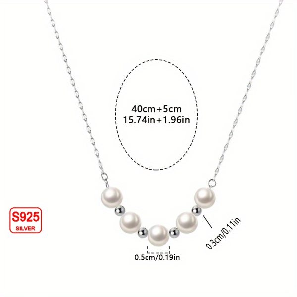 Luxurious Pearl Strand Necklace - 925 Sterling Silver Hypoallergenic Shell Pearl Jewelry with Simple Retro Design Clavicle Chain and Gift Box - Ideal for Sensitive Skin and Everyday Wear - Image 4