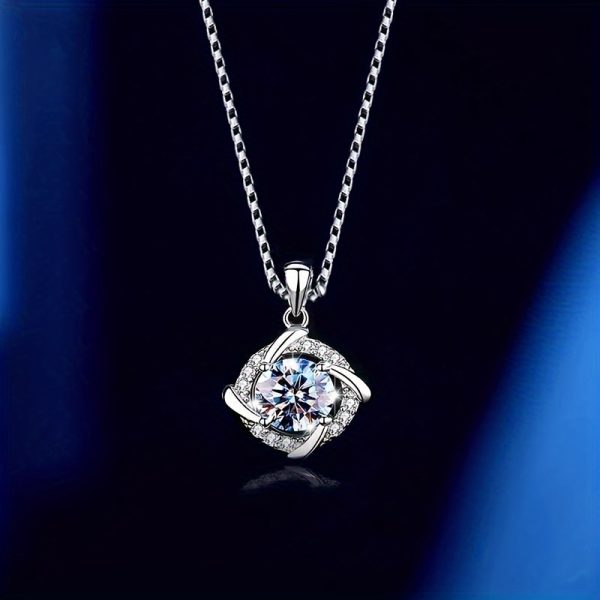 0.8ct Moissanite 925 Silver Windmill Necklace, Sparkling Fashionable Charm, Gift Box for Holiday - Image 3