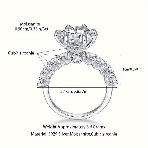 9MM D Color VVS1 Round Moissanite 3CT Sterling Silver Ring, High-Quality Certified Jewelry for Wedding, Engagement, Birthday, Christmas, Anniversary - Image 2
