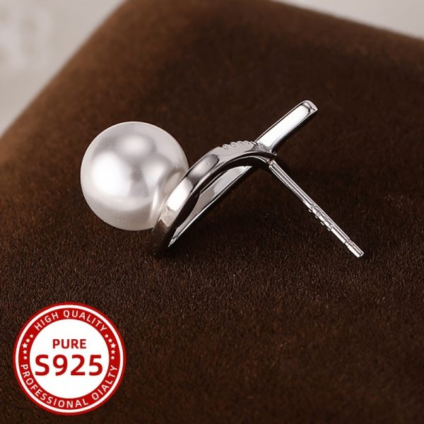 Elegant X-Shaped Freshwater Pearl Stud Earrings for Women - 925 Sterling Silvery with Zirconia Accents, Perfect for Daily Wear & Gifting - Image 4