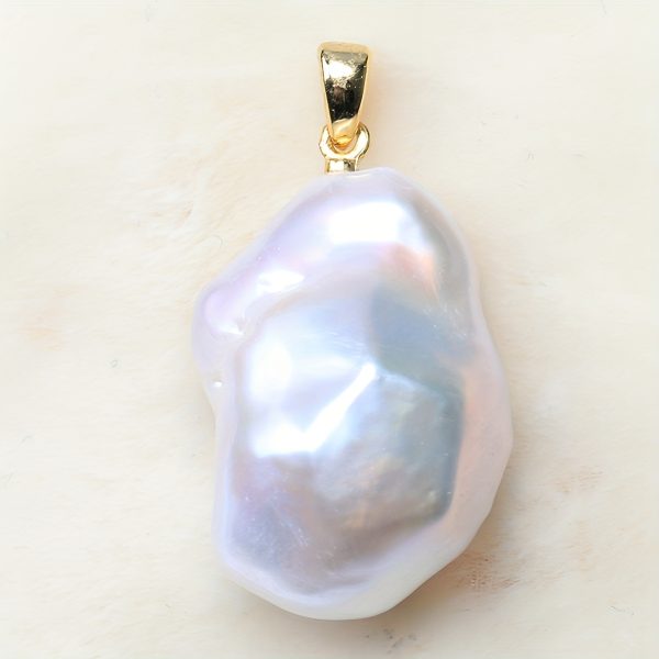 Vintage Elegant Baroque Freshwater Pearl Pendant Enhancers, 20-25mm Natural Irregular Aurora Lustrous White, S925 Sterling Silver Plated, Versatile for Daily & Gift Occasions - No Chain Included, Pack of 1 - Image 9