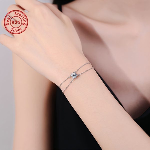 BLOVEMEE 1 Carat Moissanite 925 Sterling Silver Women's Fashion Bracelet, Elegant Korean Style, Versatile for Daily Wear, Banquets, Holidays, Birthdays, Valentine's, Christmas, Thanksgiving, Wedding Jewelry Gift - Image 2