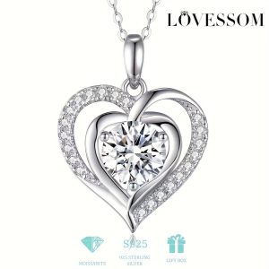 3Ct Moissanite Heart-Shaped Pendant Necklace - Exquisite 925 Sterling Silver Clavicle Chain, Hypoallergenic, Nickel-Free, Durable, Sparkling Gemstone, Perfect for Women, Wife, Girlfriend, Daughter, Mother's Day, Anniversary, Wedding, Birthday Gift