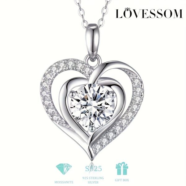 3Ct Moissanite Heart-Shaped Pendant Necklace - Exquisite 925 Sterling Silver Clavicle Chain, Hypoallergenic, Nickel-Free, Durable, Sparkling Gemstone, Perfect for Women, Wife, Girlfriend, Daughter, Mother's Day, Anniversary, Wedding, Birthday Gift