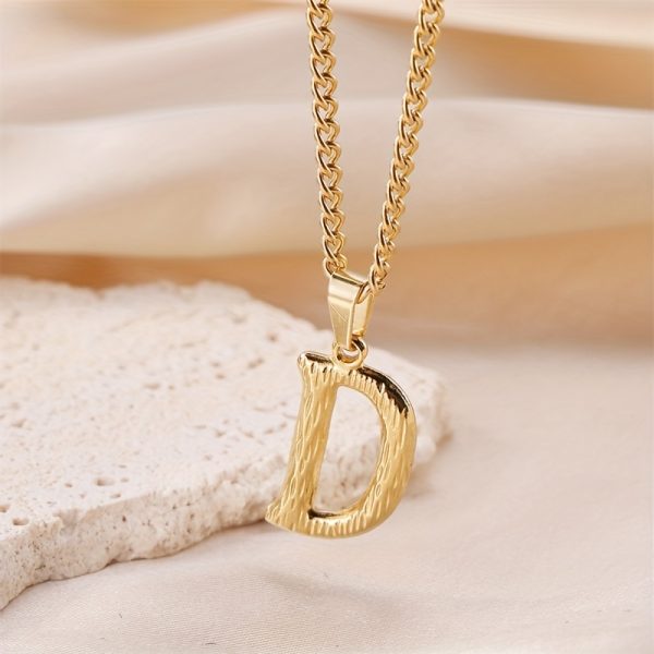 1pc Novel Trendy Stainless Steel Electroplated Golden English 26 Letters Fashion Pendant Necklace For Men And Women - Image 13