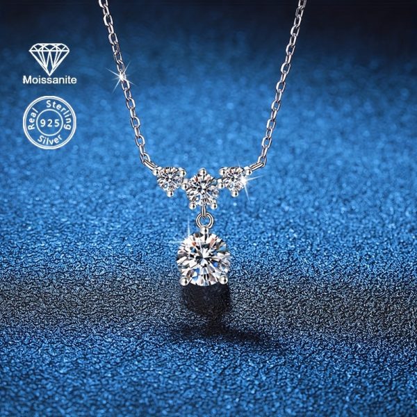 Elegant 1.5 Carat Moissanite Pendant Necklace in 925 Sterling Silvery - Perfect for Daily Wear, Parties, and Special Occasions like Valentine's Day, Christmas, Thanksgiving, Wedding Anniversaries - BLOVEMEE Women's Fashion Jewelry Gift - Image 2