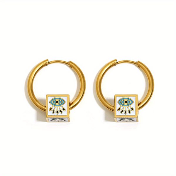 1 Pair Stainless Steel Vintage Punk Square Evil Eye Hoop Earrings For Men, Hip Hop Ear Jewelry - Image 7
