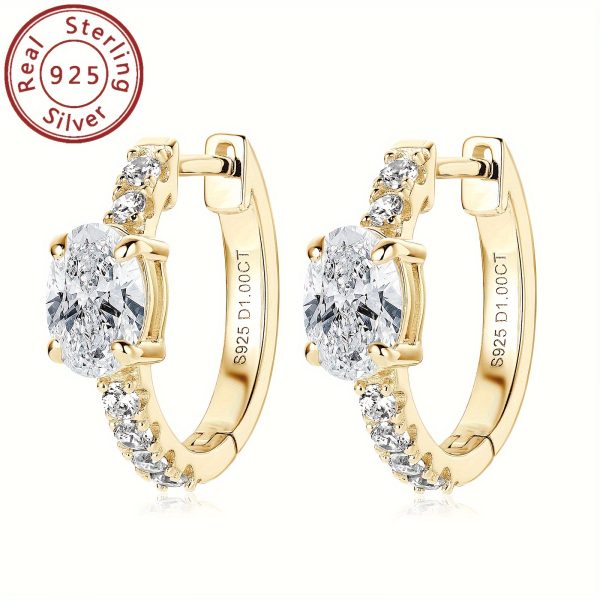 1 Pair of Moissanite Earrings 925 Pure Silvery Women's Oval 5x7mm Moissanite Unconventional Stone Earrings, Silvery Weight 3.18g, Main Stone Moissanite Oval 5x7mm*2, Total Moissanite Carat 1ct+1ct=2ctu002FPair; The Sub Stone Is Zirconia - Image 3