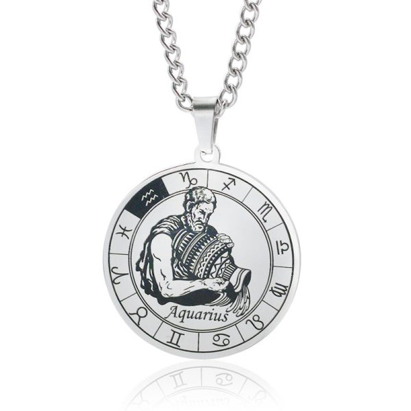 Stainless Steel Star Zodiac Necklace 12 Constellation Coin Pendant Necklace For Men Jewelry Gift For Birthday Anniversary - Image 4