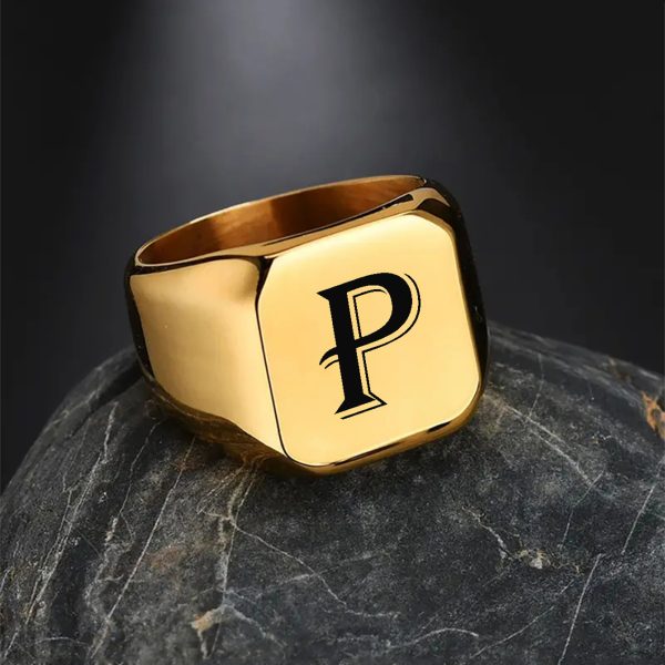1pc Exquisite Classic Stainless Steel Letter Ring - Fashionable Simple Design, 26-Letter Engraving, Durable and Hypoallergenic - Perfect for Everyday Wear - Image 38