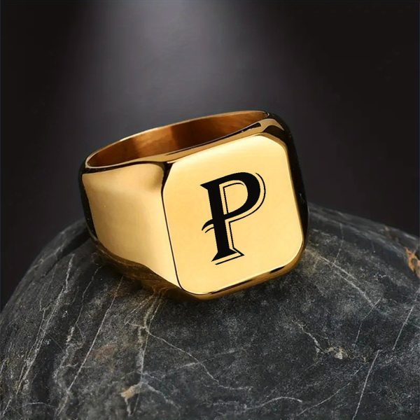 1pc Exquisite Classic Stainless Steel Letter Ring - Fashionable Simple Design, 26-Letter Engraving, Durable and Hypoallergenic - Perfect for Everyday Wear - Image 26