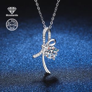 Elegant 925 Sterling Silver Moissanite Pendant Necklace, 1 Carat Luxury Solitaire with Platinum Plating, Versatile Accessory for Daily Wear and Party, Ideal Mother's Day Gift