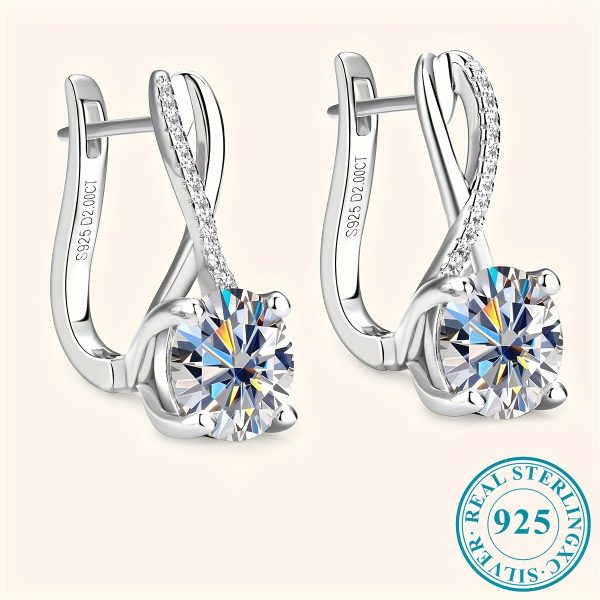 2 Carat Moissanite Sterling Silver Earrings, 18K Gold Plated, 6g 925 Silver, Elegant & Sexy Design, Ideal for Engagement, Wedding, Confession, Gift for Loved Ones, Christmas Party Essential - Image 3