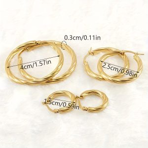 3 Pairs Set Of Tiny Delicate Hoop Earrings Stainless Steel 18K Gold Plated Jewelry Simple Vintage Style Female Gift