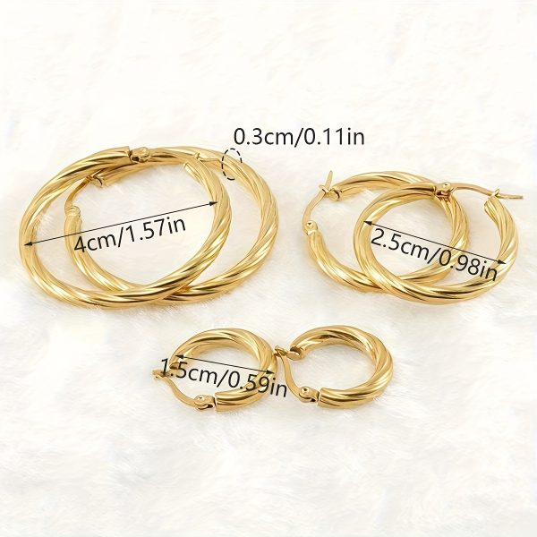 3 Pairs Set Of Tiny Delicate Hoop Earrings Stainless Steel 18K Gold Plated Jewelry Simple Vintage Style Female Gift