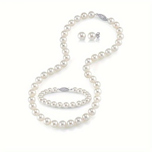 Women's Pearl Jewelry Set - Freshwater Pearl Necklace And Earrings Set, Perfect ForWeddings And Parties, Comes With A Beautiful Gift Box - Image 2