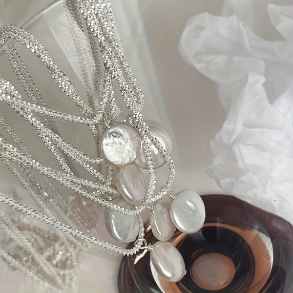 925 Sterling Silver Elegant Necklace with Natural White Pearl Pendant, Ideal Gift - Image 3
