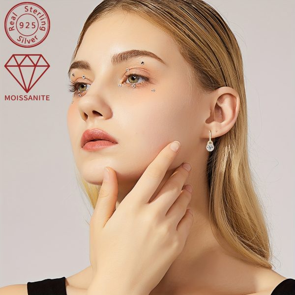 Elegant 925 Sterling Silver Hoop Earrings with 0.5ct*2 Pcs of Synthetic Moissanite Stones, Perfect for Holidays and Weddings - Image 4