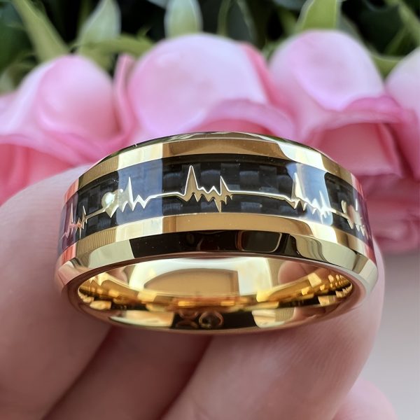 Stylish 8mm Stainless Steel Ring with Heartbeat Design & Black Carbon Fiber - Promise Ring for Weddings & Parties, Comfort Fit Sizes 6-13 - Image 10