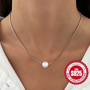 White Shell Pearls Pendant Necklace 925 Sterling Silver Neck Chain Jewelry Decoration
