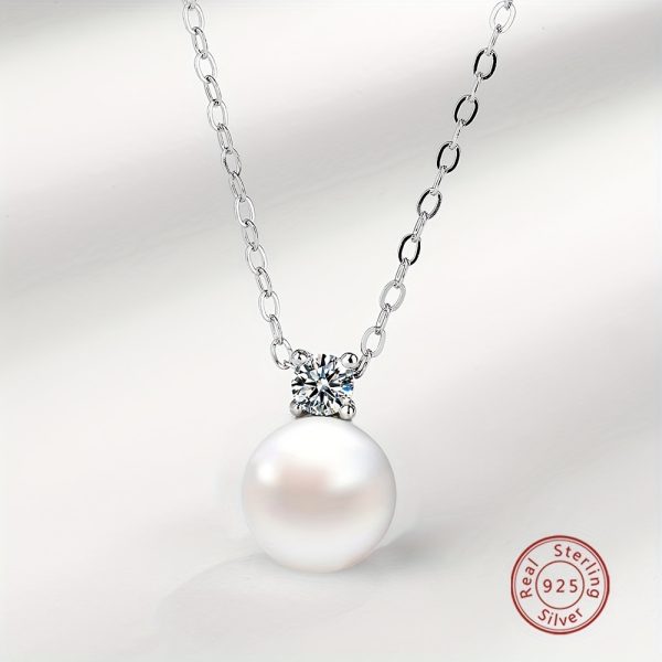 0.3pc Exquisite 925 Sterling Silver Freshwater Pearl Inlaid O Word Chain Necklace - Elegant Minimalist Luxury Y-Necklace for Women, Versatile Daily Wear, Banquet and Mother's Day Gift - Image 4