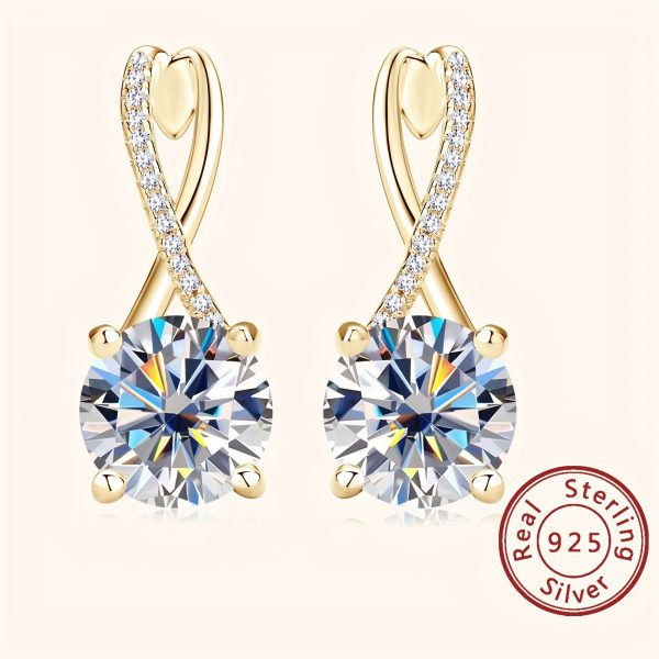 1 Pair Moissanite S925 Sterling Silver Hoop Earrings, Infinity Moissanite Earrings For Women Round Moissanite English Lock Earrings, Luxury Party Style Ear Jewelry For Wedding Party Banquet Wearing - Image 6