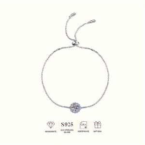 A Fashion Light Luxury Romantic Senior Sense 0.5 Carat Round Moissanite Pull Shrink Bracelet, Gift Confession Party Valentine's Day Graduation Season Adult Gift, Free Boutique Gift Box.
