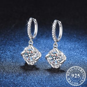 Elegant Moissanite Inlaid Delicate Knot Pendant Hoop Earrings - 925 Sterling Silver, Hypoallergenic, Women's Wedding Jewelry - Durable, Nickel-Free, and Comfortable to Wear