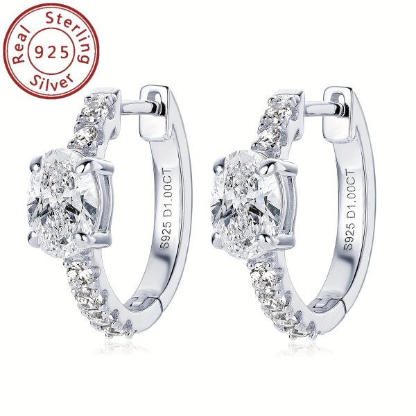 1 Pair of Moissanite Earrings 925 Pure Silvery Women's Oval 5x7mm Moissanite Unconventional Stone Earrings, Silvery Weight 3.18g, Main Stone Moissanite Oval 5x7mm*2, Total Moissanite Carat 1ct+1ct=2ctu002FPair; The Sub Stone Is Zirconia - Image 2