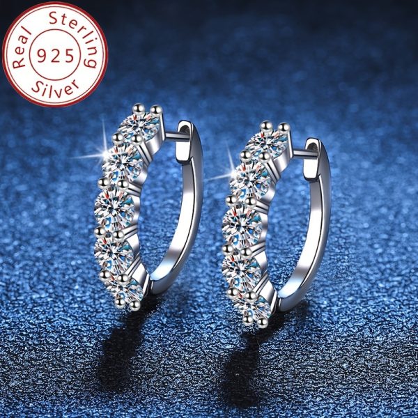 Elegant Luxury 925 Sterling Silver Hoop Earrings with 0.3ct Moissanite Stone, 3.1g - Women's Wedding Party Jewelry, Anniversary Valentine's Day Gift, Real Sterling Silver Ear Needle, All-Season Suitable - Image 3