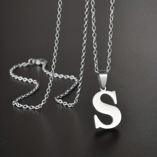 1pc Chic Stainless Steel Initial Pendant Necklace - Personalized Cool Design - Hypoallergenic Birthday Gift for Family & Teenagers - Image 21