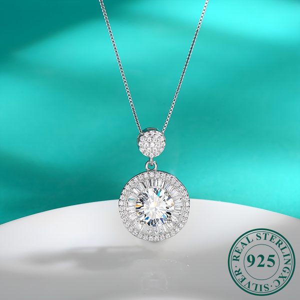 2 Carat Moissanite Round Halo Pendant Necklace - 925 Sterling Silver, Elegant and Sexy Style, Engagement, Wedding Accessories, Gifts for Women - Image 5