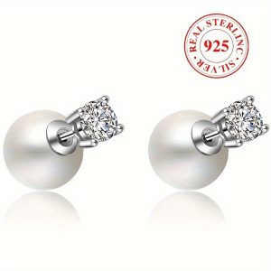 Luxurious Freshwater Pearl Stud Earrings - Brass silver-plated, Hypoallergenic, Elegant Ear Jacket Design, Perfect for Wedding, Luxury Style, Female Jewelry, Durable and Long-Lasting, Easy to Wear and Comfortable